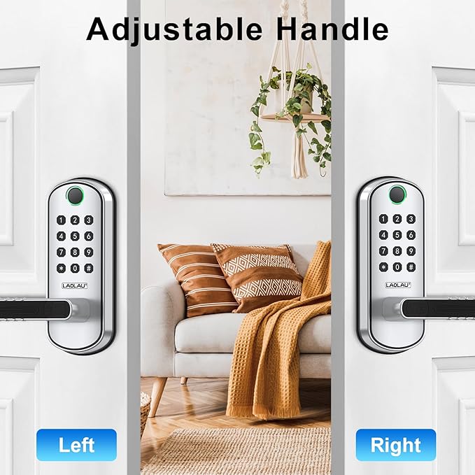 B04 Fingerprint Electronic Door Lock with Keypad and Handle – Keyless Entry Smart Door Lock, Remote APP Control, Code Unlock, Silver, Smart Locks for Front Door, Home, Office Use