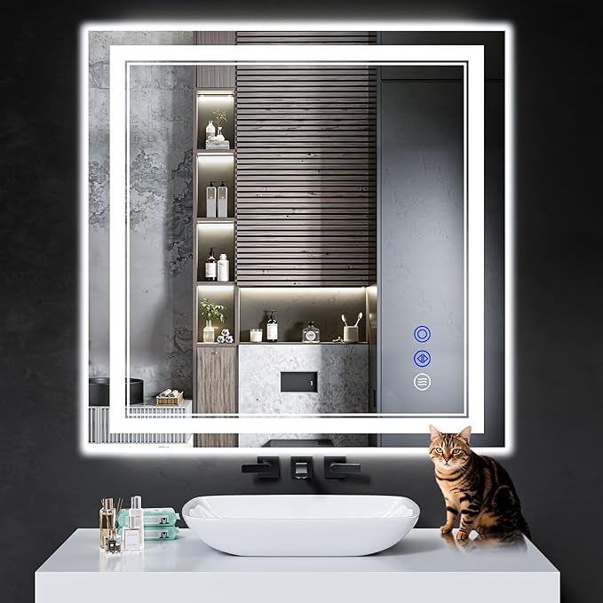36"x36" LED Bathroom Mirror with Anti-Fog, Stepless Dimmable Lights, 3 Color Modes, Shatter-Proof Tempered Glass,Waterproof Design