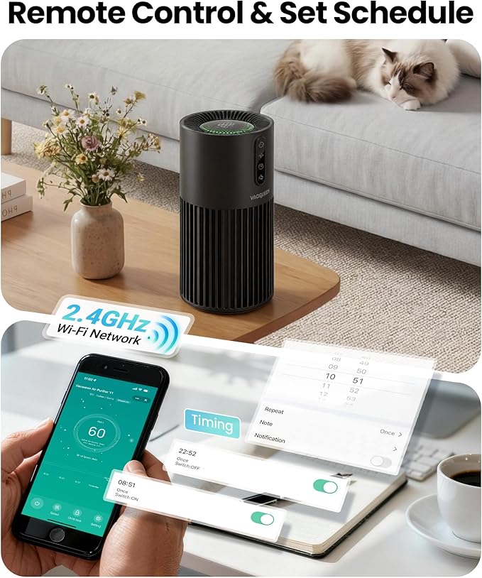 Air Purifiers for Bedroom, Smart WiFi HEPA Air Purifier for Home Pets, Timer and Alexa Control, Cover 1800 Ft², PM2.5 Monitor, Sleep Mode, Washable Filter Air Cleaner for Pet Hair Odors Smoke Dust