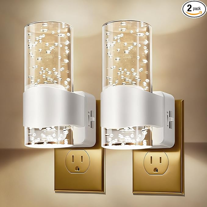 Night Lights Plug into Wall, Dimmable LED Night Light with Dusk to Dawn Sensor, Plug in Night Light Brightness Adjustable, 2 Pack 3000K Acrylic Nightlight for Bathroom Hallway