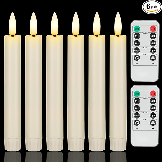 6.4 Inch Flameless Taper Candles with Remote, Short Flickering Battery Operated Candles, Ivory Led Flameless Candlesticks for Weeding Home Party Festival Decor, 6 Pack