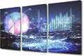 3 Panels Business and Financial Concept Wall Decor for Living Room, Bedroom, Bathroom, Office. Cityscape at Night Background Financial Graph Modern Artwork House Decor Ready to Hang (36"Wx24"H)