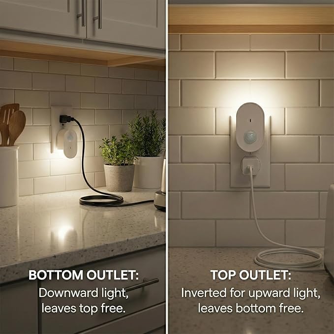 Plug in Motion Sensor Night Light, 4000K Natural White LED, Motion Activated Dusk to Dawn Sensor, 1W Eye-Protective Wall Lamp for Hallway, Stairs, Bathroom, Bedroom, Kitche