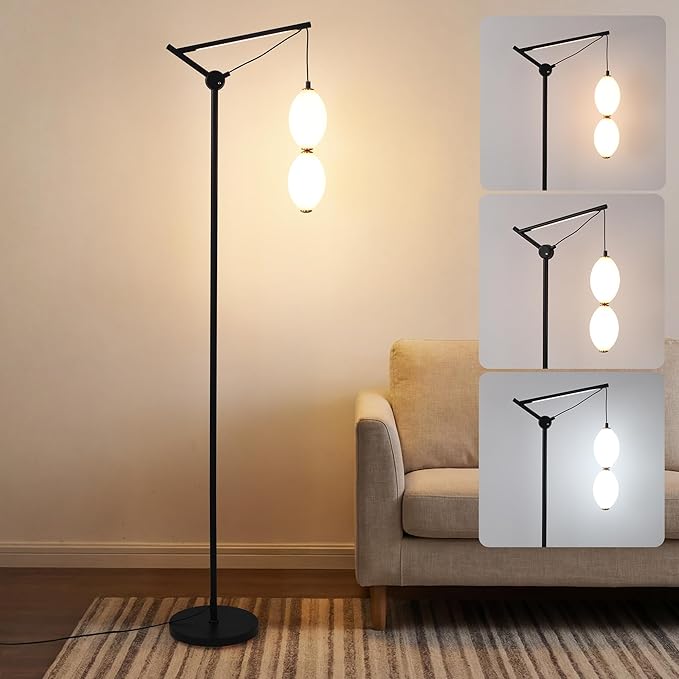 Modern Floor Lamp for Living Room, Standing Corner Lamp with Double Gourd Shade, Dimmable Color Changing Living Room Lamp with Built-in Light Source