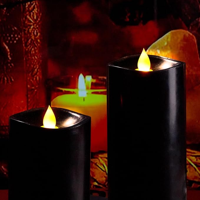 7” x 3” Flameless Candles, Flickering Moving Flame LED Candles, Battery Operated Candles with Remote and Timers, Black, Set of 2