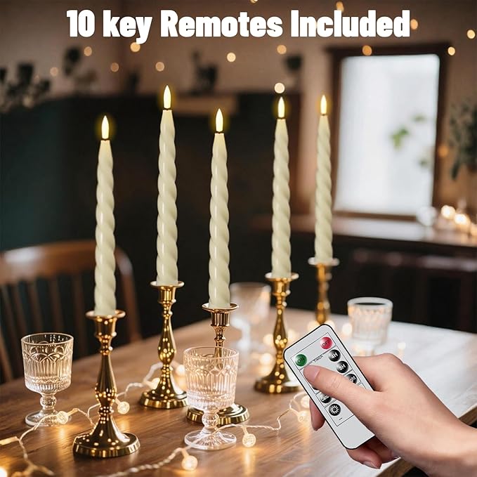 Wondise Flameless Taper Candles with Remote Timer, Real Waxy Ivory Battery Operated Candlesticks 3D Wick LED Candles for Halloween Christmas Holiday Wedding Decoration (2 Pack