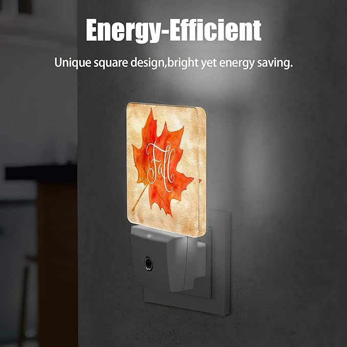 Fall Autumn Maple Leaf Night Light Plug in Wall Lamp Smart Dusk to Dawn Sensor for Home Decorative, Kids Room Bedroom Bathroom Kitchen Hallway Gifts