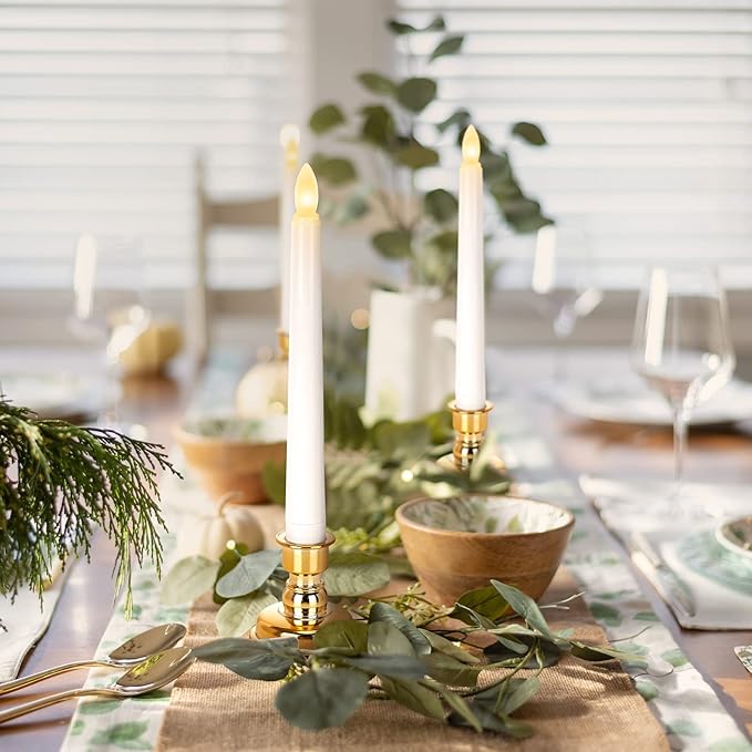 LED Flameless Flickering Taper Candles with Remote & Timer Warm Light Battery Operated Christmas Window Candle for Wedding Party Holiday Home Table Decoration (9 Packs,White+Gold Holder(A))…