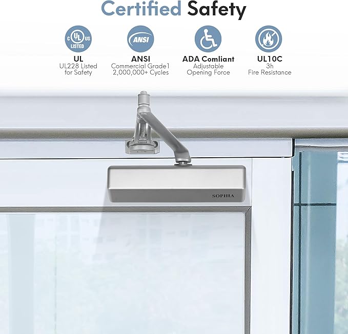 Sophia Commercial Door Closer with Hold Open DK4000, Silver