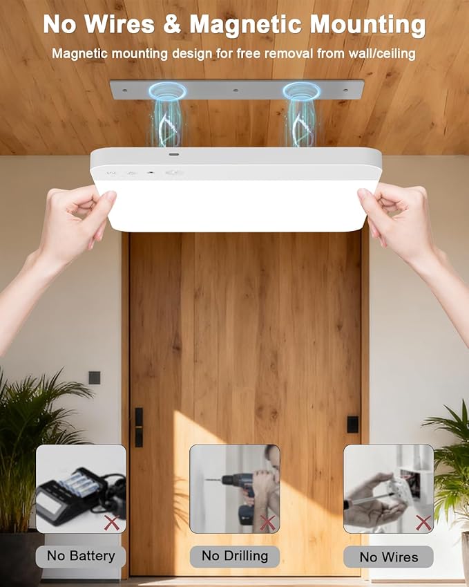 TOOWELL Rechargeable Closet Lights Motion Sensored - 7.8in Magnetic Battery Operated Ceiling Lights with Remote, Wireless Waterproof Shower Light Indoor for Shower Bathroom Pantry Stairs Hallway
