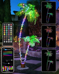 7FT Smart LED Artificial Palm Tree with App Control - DIY Color Changing Outdoor Palm Tree with Music Sync, Timer & Remote - Waterproof Pre-Lit Tropical Decor for Patio Pool Party Tiki Bar, 2 Trunks