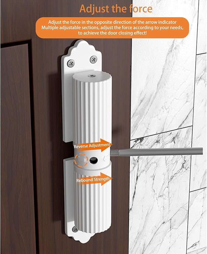 Automatic Door Closer, Zinc Alloy Safety Spring Door Closer 20-60kg Closing Door Hinge, Adjustable Door Spring Closer for Commercial & Home Use with Screws(White)