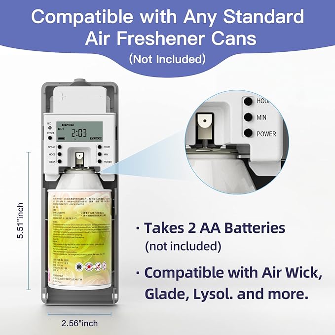 SVAVO Automatic LCD Fragrance Dispenser - Wall Mount/Free Standing ABS Auto Air Freshener Dispenser Programmable Aerosol Spray Perfume Dispenser (Grey, LCD)