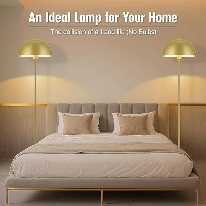 Modern Floor Lamps for Living Room, Gold Metal Mushroom Lamp, 66" Tall Corner Lamp, Footswitch, Bright Industrial Standing Lamps for Bedroom Nursery, Mid Century Modern Home Decor(E26 Base, NO BULB)