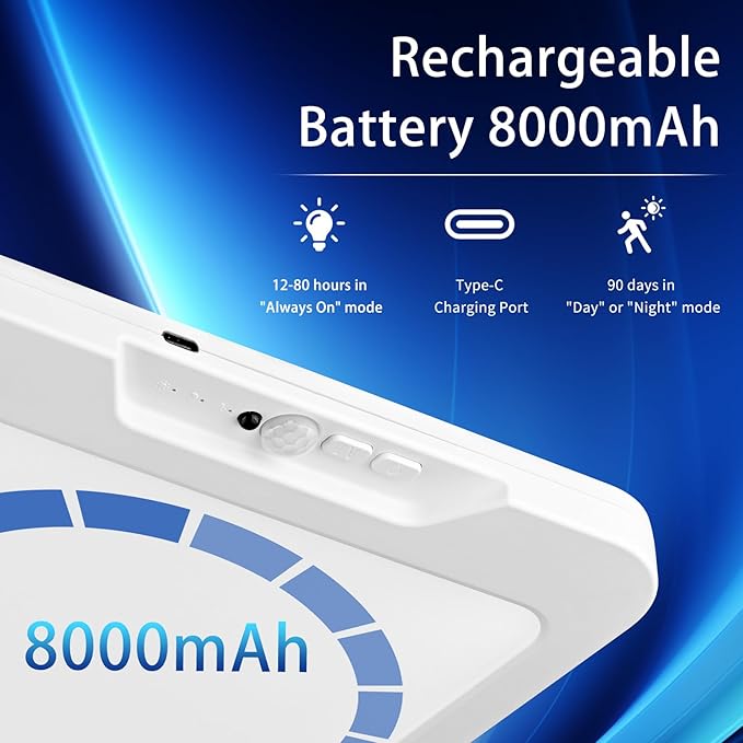 USB C Rechargeable Motion Sensor Ceiling Light 550LM with Remote, 3000K 4000K 6000K Magnetic No Wiring LED Ceiling Light Battery Powered for Shower Stairs Hallway Porch Pantry Garage Patio Shed