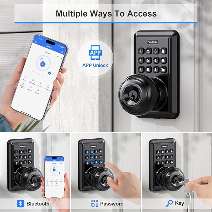 Wi-Fi Smart Keyless Entry Door Lock with Knob, Keypad Door Lock with Handle, Smart Locks for Front Door, Door Knob with Code, No Hub Required, APP Remote Control