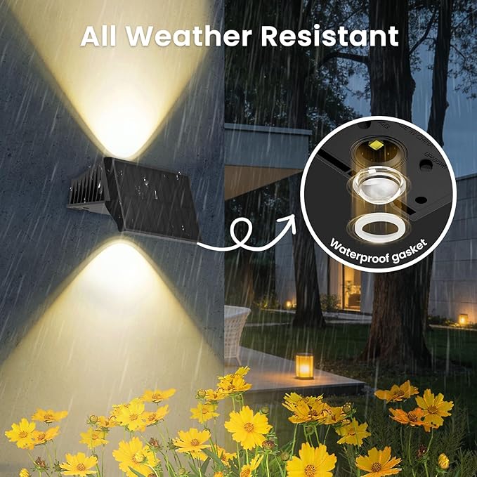 Solar Fence Lights Outdoor, 6-Pack Fence Lights Solar Powered with Up/Down Buttons, IP67 Waterproof for Outside, 120LM Auto Dusk to Dawn for Wall/Patio/Yard/Railing/Deck/Pathway (Warm White)
