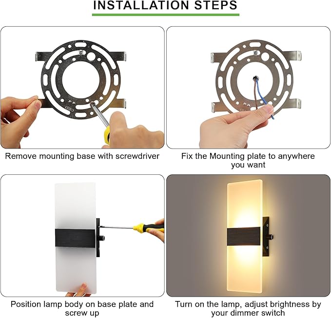 Lightess Indoor Wall Sconce with Switch 12W LED Modern Wall Light, Acrylic Dimmable Wall Lamp, Black Wall Mounted Lighting Fixture for Bedroom Living Room Hallway, Warm White, 1 Pack