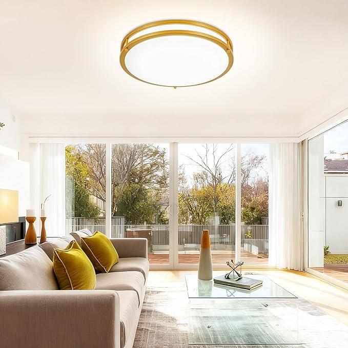 DLLT Flush Mount LED Ceiling Light: 2Pack 16 Inch 5CCT (3000K-6000K) & Dimmable Ceiling Light Fixtures for Bedroom Hallway - 36W Modern Gold Super Bright Kitchen Lighting Fixtures Ceiling