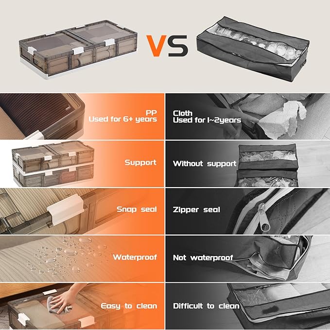 Under Bed Storage Containers with Wheels - Stackable, Foldable Plastic Storage Boxes with Lids for Clothes, Shoes, Blankets - Perfect for Bedroom Organization and Dorms