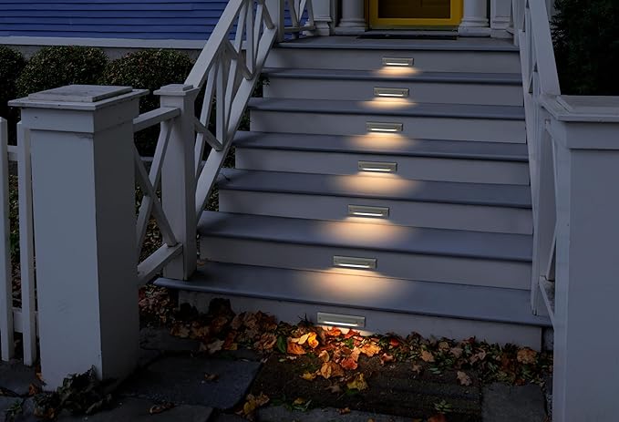 GKOLED 6-Pack Low Voltage 12V AC/DC LED Linear Step Lights, 2W Landscape Lighting, Outdoor Waterproof Accent Lighting Fixtures, Die-cast Aluminum with Classic White Powder Coated Finish