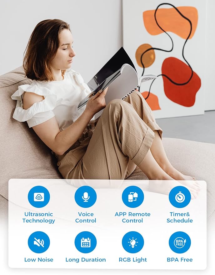 Meross Smart WiFi Essential Oil Diffuser Works with Apple HomeKit & Alexa, Ultrasonic Aromatherapy Diffuser & Mist Humidifier with Voice & APP Remote Control, Schedule & Timer, RGB Light