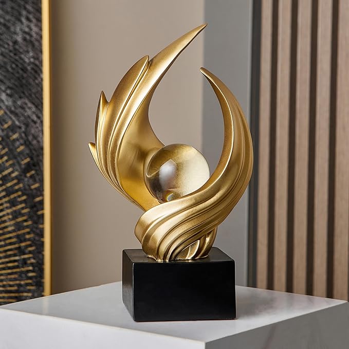FJS Modern Gold Statue Living Room Decor, Resin Shelf Decor Accents, Abstract Art Sculptures Decorations for Bookshelf Dining Room Office Coffee Table TV Stand