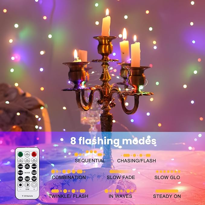 HXWEIYE 300LED Fairy Curtain Lights, 9.8x9.8Ft USB Plug-in 8 Modes Christmas String Hanging Lights with Remote for Bedroom Backdrop Wedding Indoor Wall Decor, Multicolor, Standard – 1 Pack