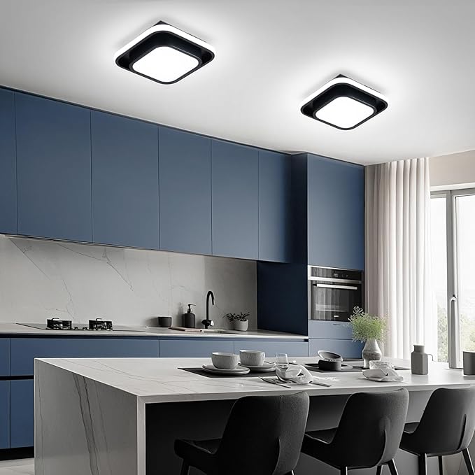 Hallway Light Square Modern Ceiling Light Fixture, 12IN Modern Ceiling Lamp 6000K LED Ceiling Light Black Ceiling Lighting for Living Room, Balcony Bedroom