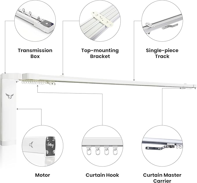 Osprey.Life Smart Motorized Curtain Track, 71-130in, No-Cut Adjustable Electric Rail, ~33dB Quiet Motor, Remote & App Control, Alexa, Google Assistant & Siri, Ceiling/Wall Mount (Center Opening)