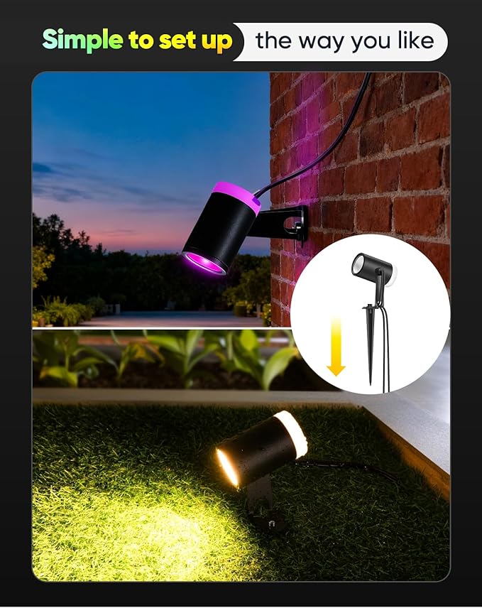 GZBtech Waterproof Landscape Spotlights, 24V RGB+IC+CCT Color Changing Outdoor Pathway Lighting, App&Remote Control Work with Alexa, Aluminum Dimmable LED Spot Light for Garden Yard Decor, 4 Pack
