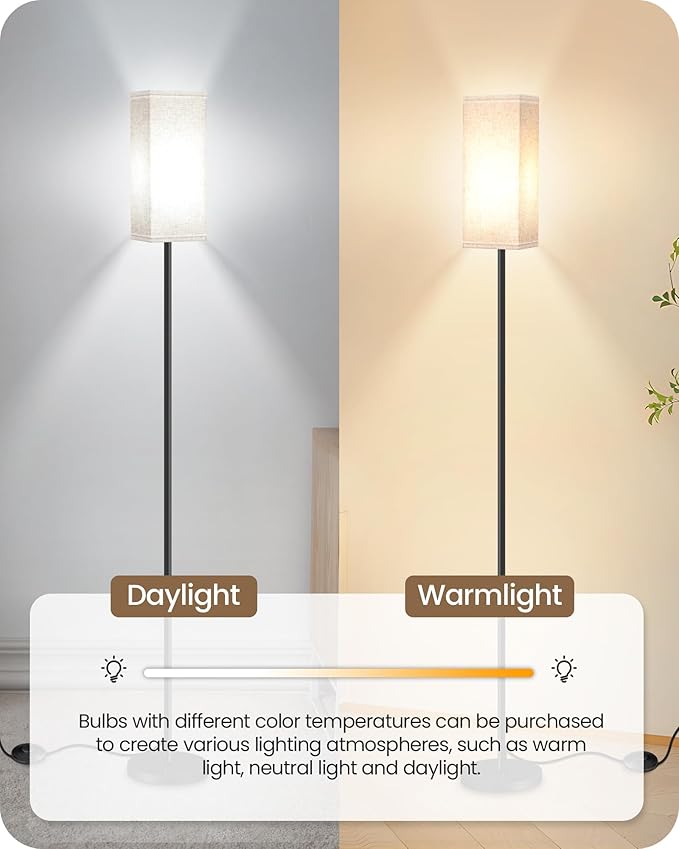 64.6" Floor Lamp, Pole with Foot Switch, Modern Standing Lamp Lampshade, Minimalist Freestanding Lamp (Bulb Not Included), for Living Room, Bedroom Office ETL Listed, Black and Beige E07LD05