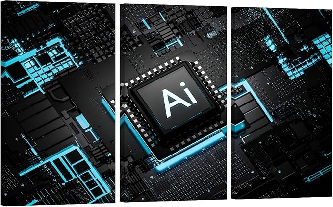 3 Panel Framed Wall Art Artificial Intelligence Processor Smart Microchip Pictures Print on Canvas for Home Wall Decoration, Gallery-Wrapped Ready to Hang, 20x40inchx3