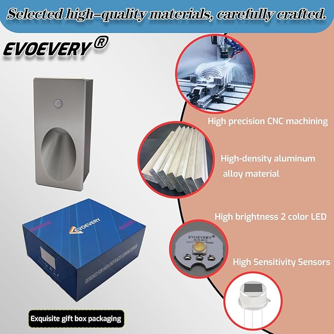 Inductive Step Lights, With Adjustable Color Temperature (2700k/4000k/6000k), 3w, Recessed Installation/Suitable For Stairs, Corridors, Aisles, Bedrooms, Glare-Free, Aluminum Casing (Matte Silver)