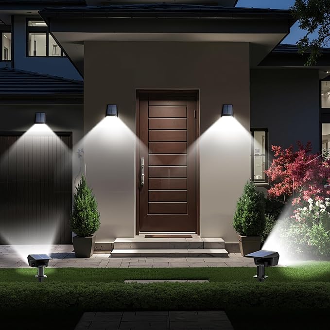 TECKNET Spot Lights Outdoor with 59 LED, 8 Pack Solar Lights Waterproof IP65, Auto On/Off Solar Spot Lights Outdoor, 3 Lighting Modes Solar Powered Garden, 2-in-1 Solars Landscape Light(Cool White)