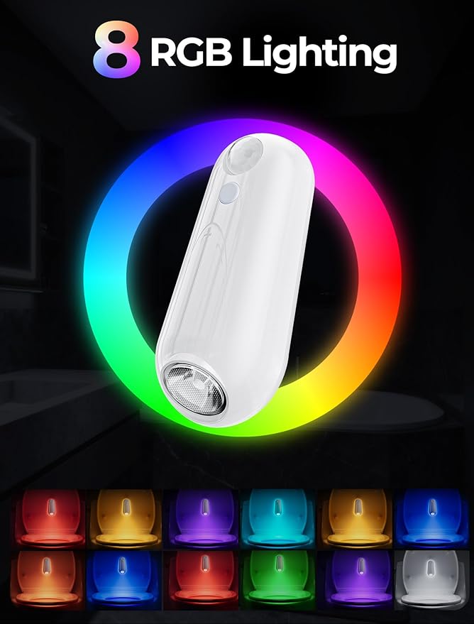 ONXE Toilet Night Light Motion Sensor, 8 Color Changing LED Wall Motion Sensor Light Indoor Bathroom Accessories Decor, Inside Toilet Lights Unique Gadgets for Men Kids Birthday Gifts 3 Pack