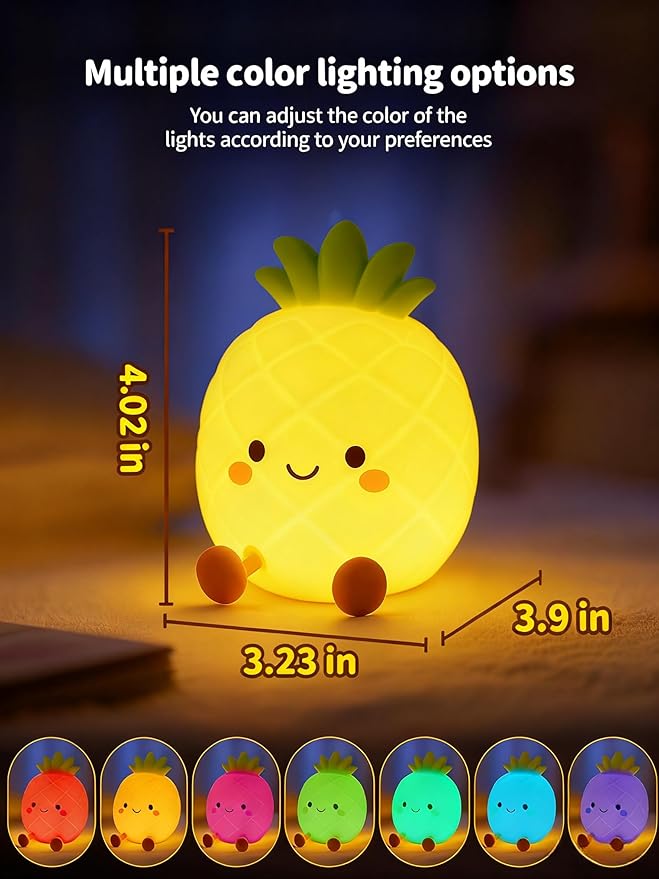 Pineapple Night Light for Kids, Nursery Night Light, Bedside Touch Lamp, Cute Silicone Nightlight for Baby Toddler, 3 Level Dimmable,Christmas Gifts for Baby,Adults,Toddler Girl Room Decor