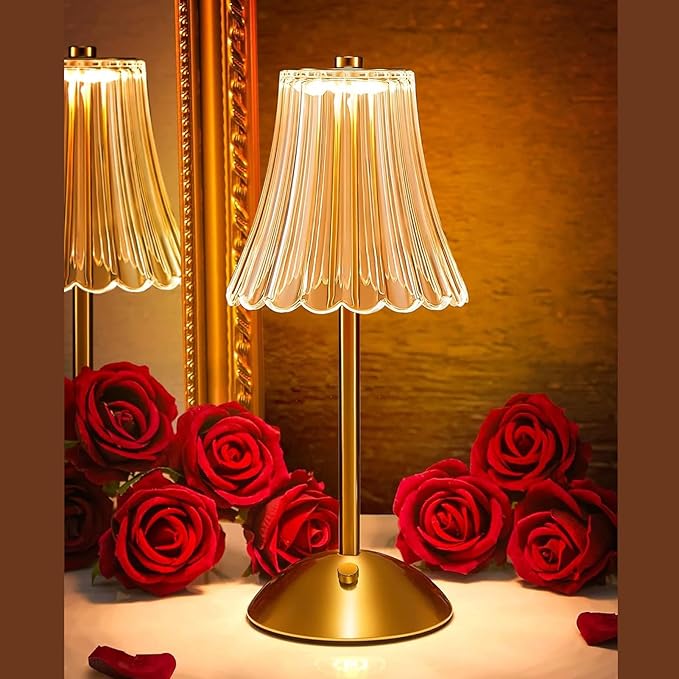 Fockety Cordless, Vintage 3 Colors Dimmable USB LED Desk Lamp, 1200mAh Rechargeable Touch Control Table Light Bedside Night Lamp for Home Couple Dinner Restaurant Bedroom Cafe