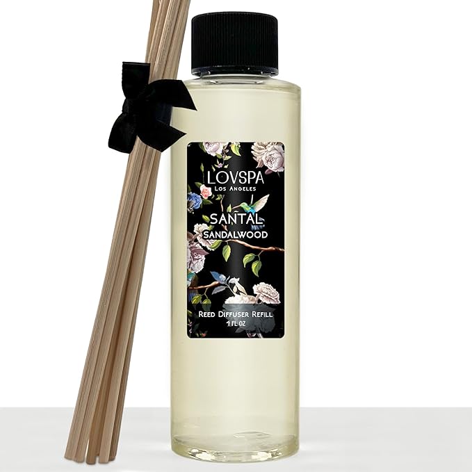 LOVSPA Santal (Sandalwood) Diffuser Oil - Luxury Essential Oils for Diffuser Refill & Air Freshener Room Spray - Long-Lasting & Natural Home Fragrance, Scented Oil for Diffusers, USA Made, 4oz