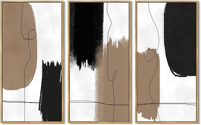 KUVIOKE Abstract Wall Art Minimalism Color Blocks Illustrations Modern Minimalist Painting Artwork for Living Room Bedroom 8x16in3pcs Natural Framed