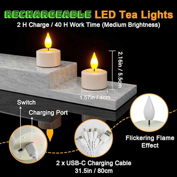 PChero 6 Pack Rechargeable Flameless Candles with Remote Timer, Battery Operated Tea Lights Candles, LED Flickering Tealights Candles for Home Wedding Halloween Fall Christmas Decor
