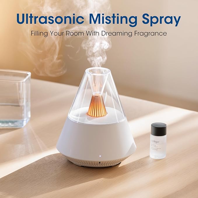 Ultrasonic Essential Oil Diffuser, 150ML Modern Aromatherapy Diffuser with Candle Light, 2 Mist Mode, Remote Control, Auto-Off, Small Cool Mist Humidifier for Home Bedroom Office Yoga, White