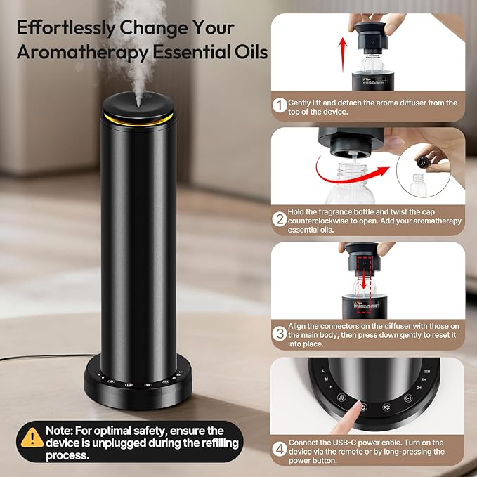 Waterless Scent Diffuser Starter Kit - 2000 Sq Ft Coverage,Hotel Collection Diffuser with Remote/LED Light,Suitable for Home, Office, Hotel