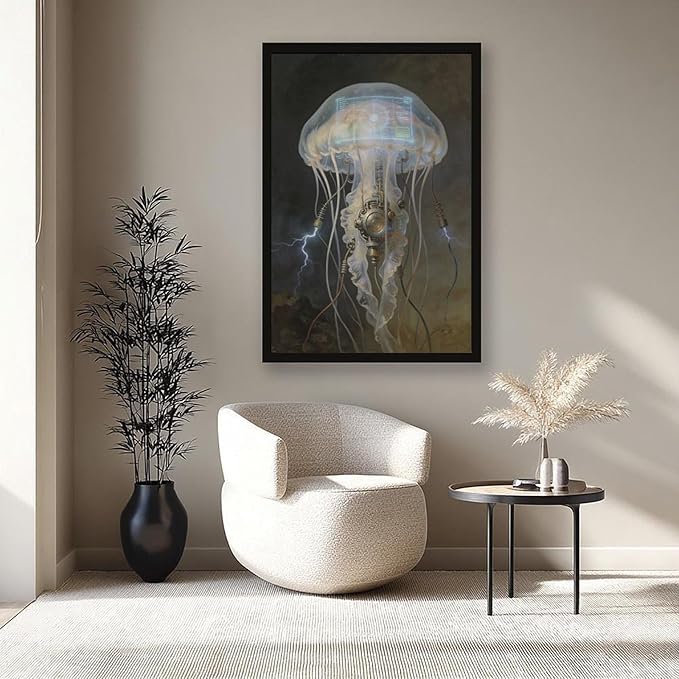 Framed Fantasy Wall Art for Living Room TV Wall Futuristic Tech Inspired Home Decor 08x12in
