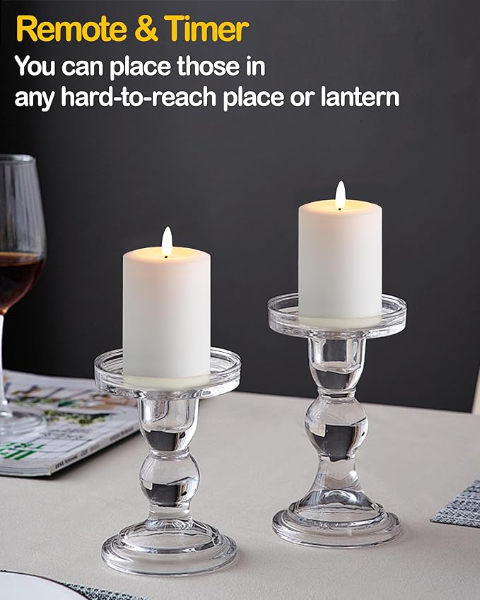 3"x4" Flickering Flameless Candles with Remote Timer, Real Wax, White Pillar Candles, Set of 3 Fake LED Battery Operated Candles for Home, Fireplace, Centerpiece, Rustic and Farmhouse Decor