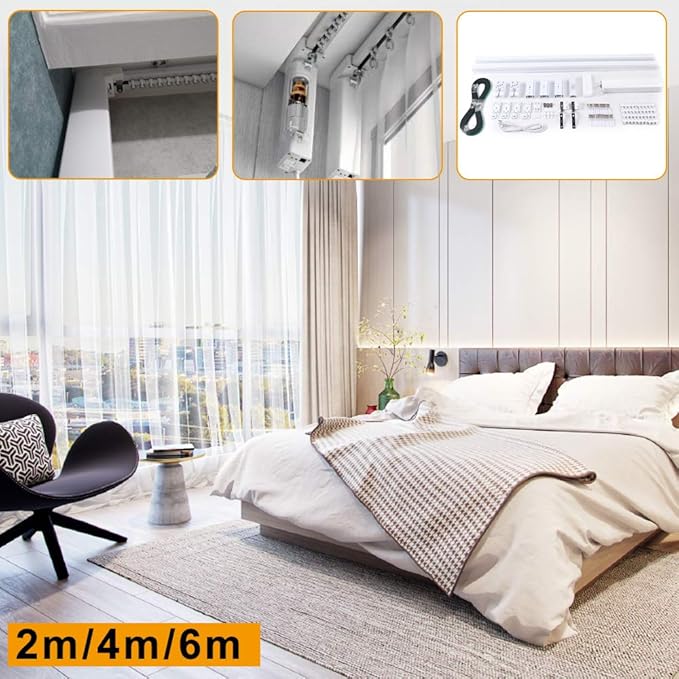 Automatic Curtain Opener with Hover Function,Smart Electric Curtain Opener Rod with Remote Control,Curtain Motor Track System (19.68ft)