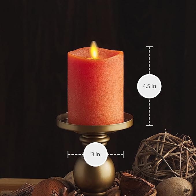 Luminara - Flameless LED Battery Operated Flickering Pillar Candles - Burnt Orange - Pack of 1-3x4.5 - Realistic Moving Flame Real Wax Indoor/Outdoor Decor