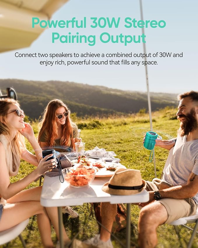 Portable Bluetooth Speaker Beach Vacation Essentials: Powerful Crystal Clear Sound/Dynamic Light/IPX5 Waterproof/All Day Playtime/BT 5.3/TWS Paring, Small Wireless Speaker for Outdoor|Travel|Camping