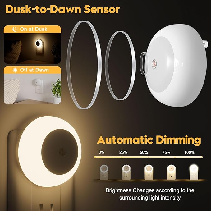 Night Light, Night Lights Plug into Wall, Dusk to Dawn Sensor Warm White Led Night Light 0.5W, 8 Pack Nightlight for Adults, Bedroom, Bathroom, Hallway, Kitchen