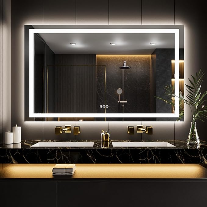 LOAAO 65"x40" LED Bathroom Mirror with Lights, Anti-Fog, Dimmable, Backlit + Front Lit, Lighted Bathroom Vanity Mirror for Wall, Memory Function